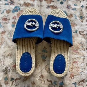 Coach Camille Blue Espadrille Slides with Silver Emblem